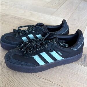Adidas Samba Black Sneakers with Light Blue Stripes